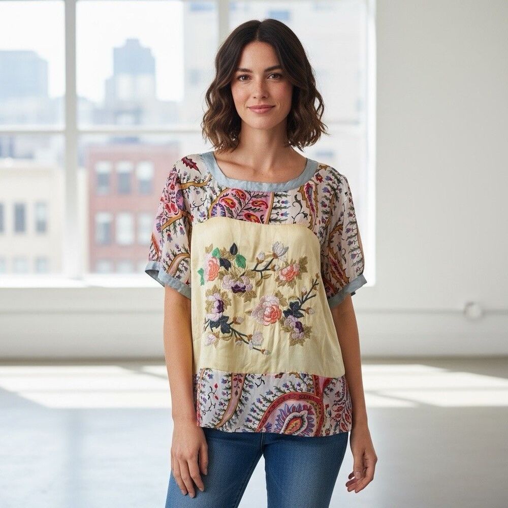 JOHNNY WAS XL 100% SILK TUNIC BIYA 3J WORKSHOP mystic